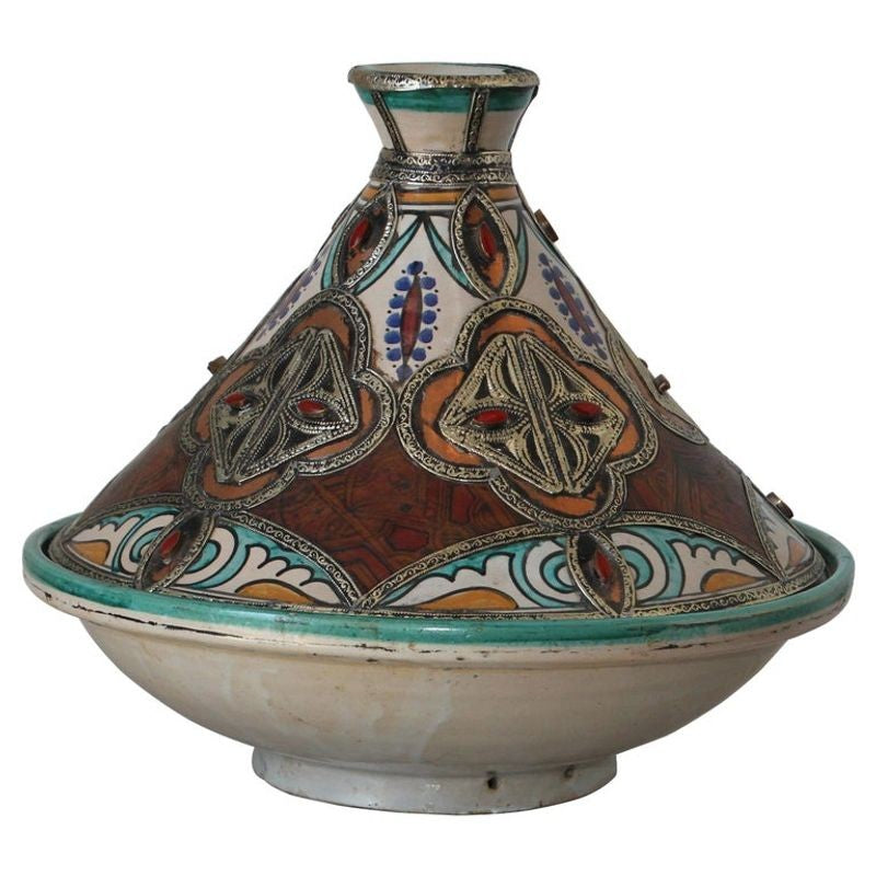Moroccan Moorish Ceramic Bowl with Lid, Tajine from Fez