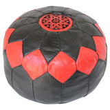 Vintage Moroccan Leather Pouf Hand-Tooled in Marrakesh Red and Black