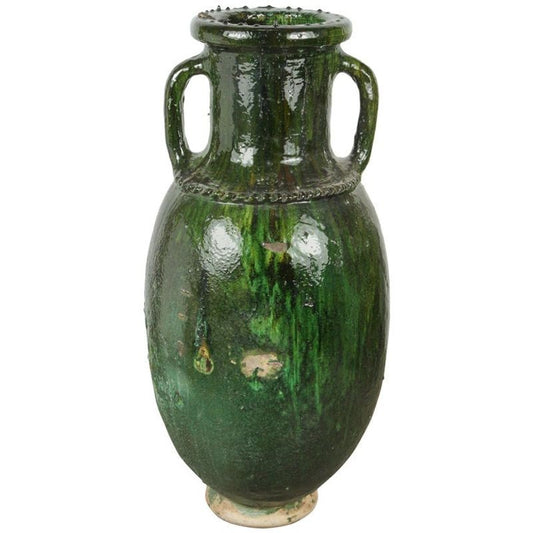 1960s Vintage Green Olive Jar by Berber Tribes of Morocco