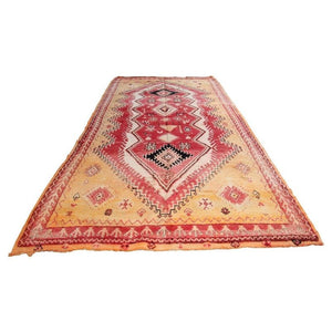 Vintage Moroccan Berber Rug in Saffron, Coral and Black, 71 x 145 in, 1960s