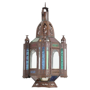 Vintage Moroccan Moorish Metal and Stained Glass Lantern or Pendant