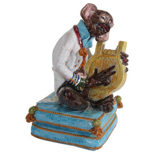 Majolica Terra Cotta Large Figure of a Monkey Playing the Harp