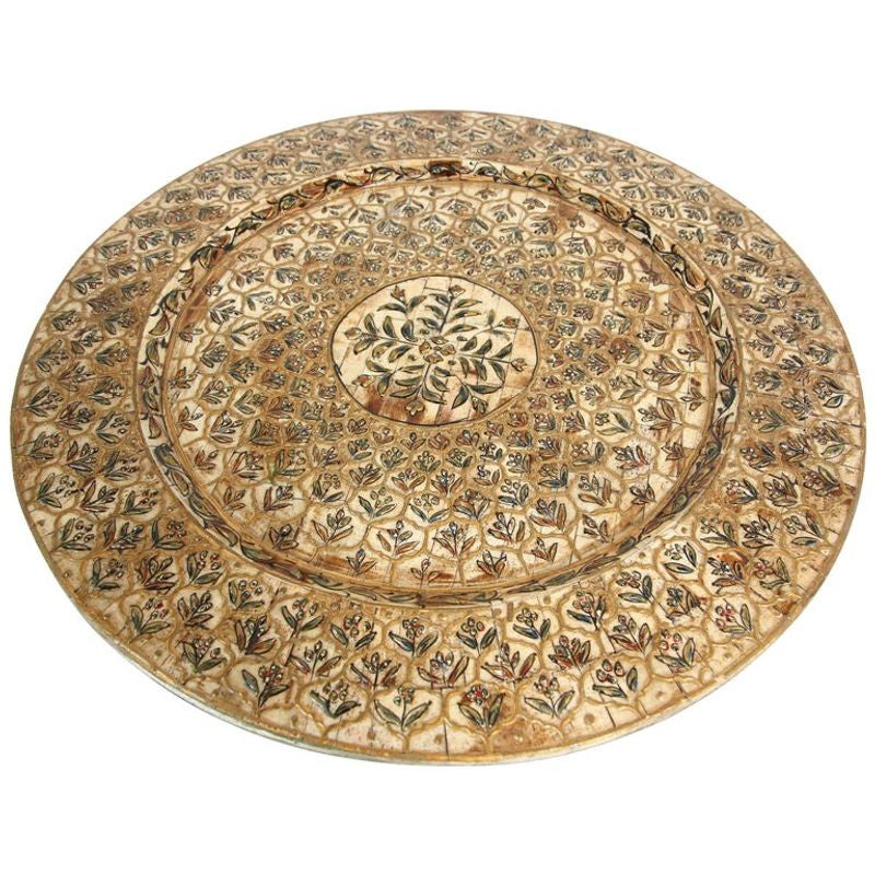 Indian Mughal style Overlaid and Hand Painted Metal Platter