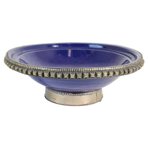 Cobalt Blue Moroccan Ceramic Bowl with Silver Overlay