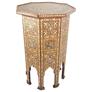 Moorish Handcrafted Octagonal Pedestal Table Inlaid with Mosaic Marquetry