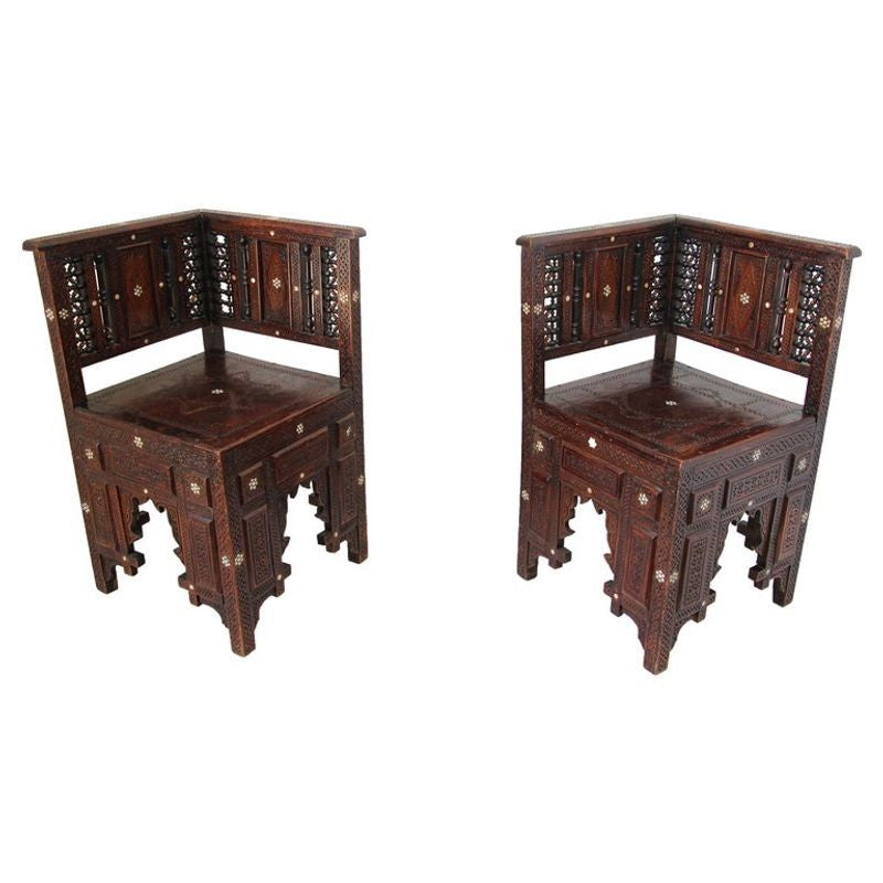19th Century Middle Eastern Egyptian Moorish Corner Chairs