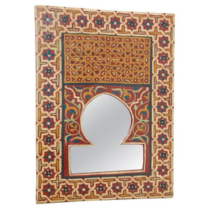Vintage Moroccan Mirror Hand Painted with Red and Amber Moorish Design