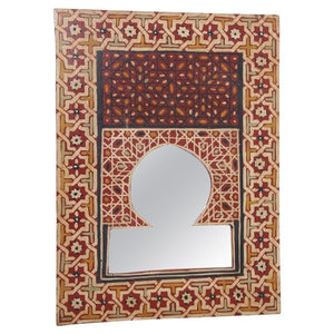 Vintage Moroccan Mirror Hand Painted with Red Moorish Design
