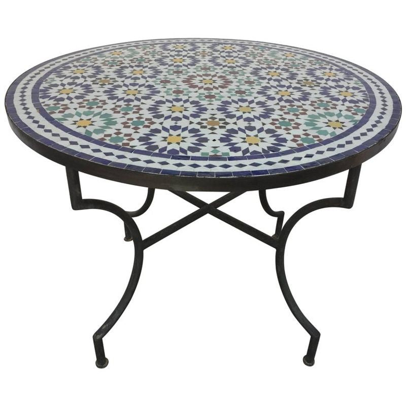 Moroccan Outdoor Mosaic Tile Table from Fez in Traditional Moorish Design