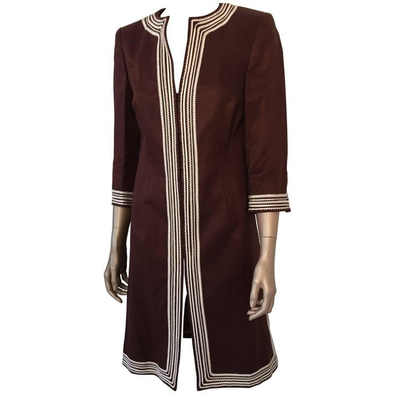 Escada Linen Chocolate Brown Caftan Dress Coat Escada Linen Chocolate Brown Caftan Dress Coat