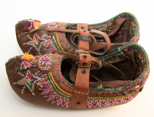 Antique Charogh Ethnic Shoes, Handcrafted Leather, Turkey, Circa 1900