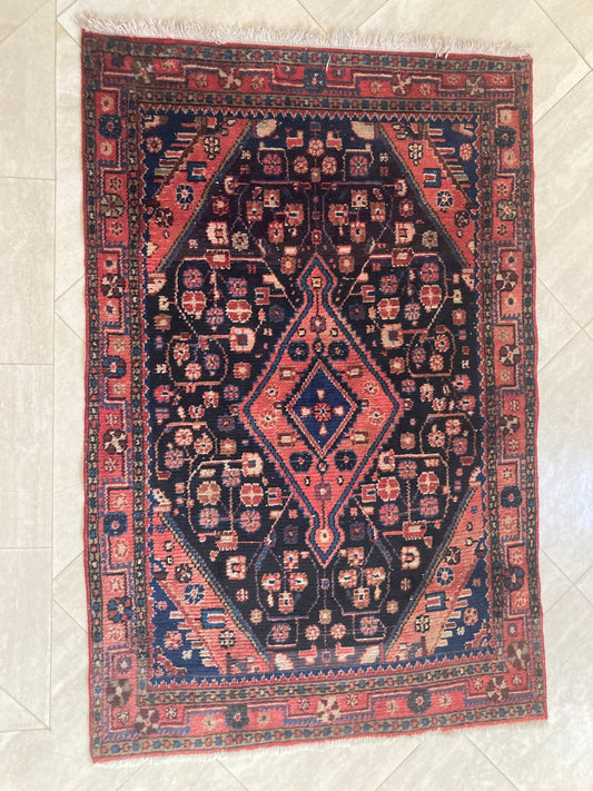 Antique Hand-Knotted Turkish Rug, Wool Floral Design, 1940