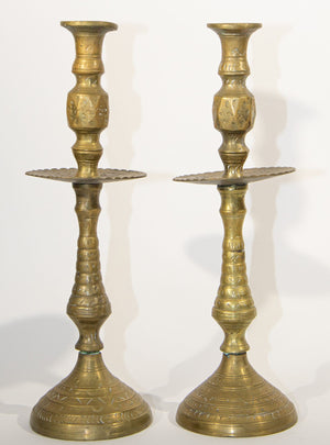 Solid Brass Vintage Moroccan Candle Holder a Pair 1950's