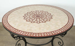 Moroccan Outdoor Round Mosaic Tile Dining Table on Iron Base 47 in.