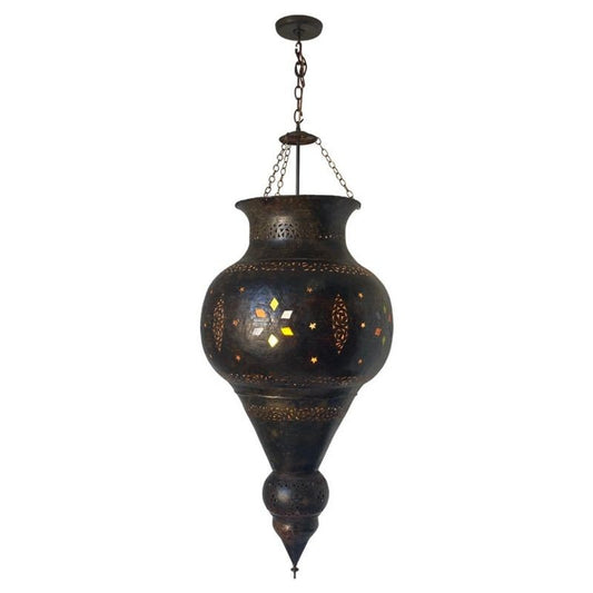 Vintage Moroccan Bronze Moorish Chandelier, Hand-Hammered, 20th C.
