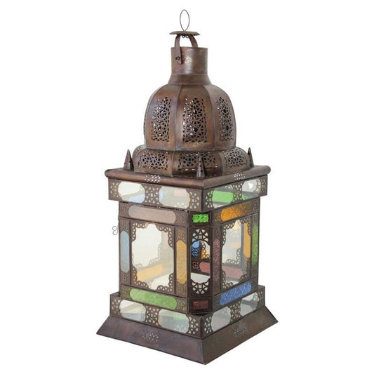 Vintage Moroccan Moorish Lantern by Berber Tribes, Metal & Glass, 1970