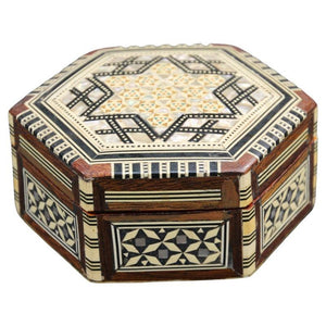 Handcrafted White Mosaic Marquetry Moorish Octagonal Box