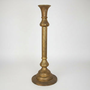 Monumental Middle Eastern Mamluk Revival Pierced Brass Floor Candlestick