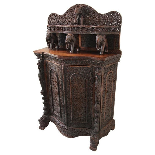 Antique Anglo-Indian Hand-Carved Hardwood Cabinet / Sideboard, India, circa 1880