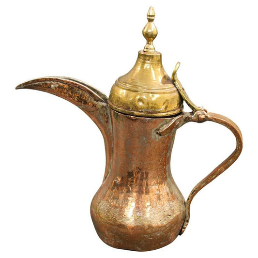 Antique 19th Century Arabian Tinned Copper Dallah Coffee Pot, Oman