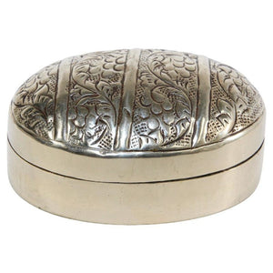 Asian Handcrafted Oval Betel Box in Metal Silvered