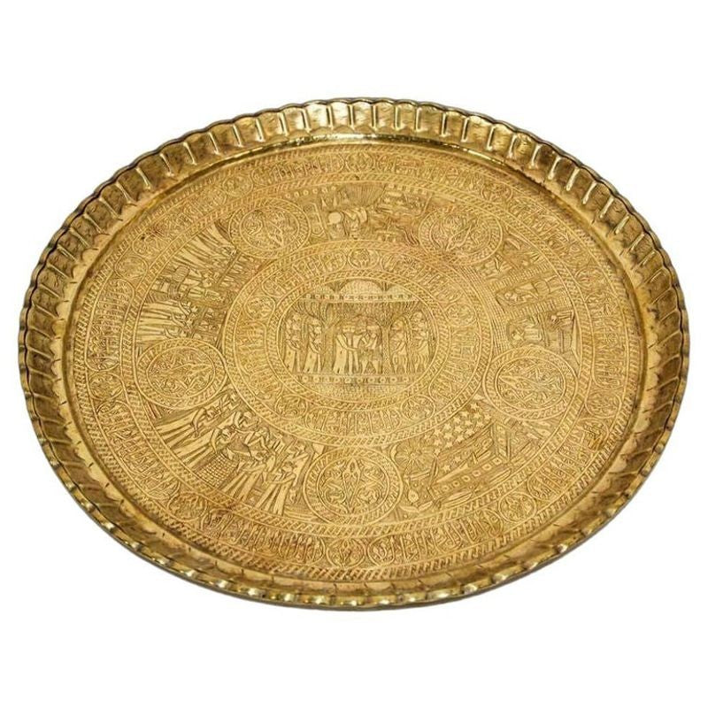 Middle Eastern Egyptian Antique Round Brass Tray 17 in.