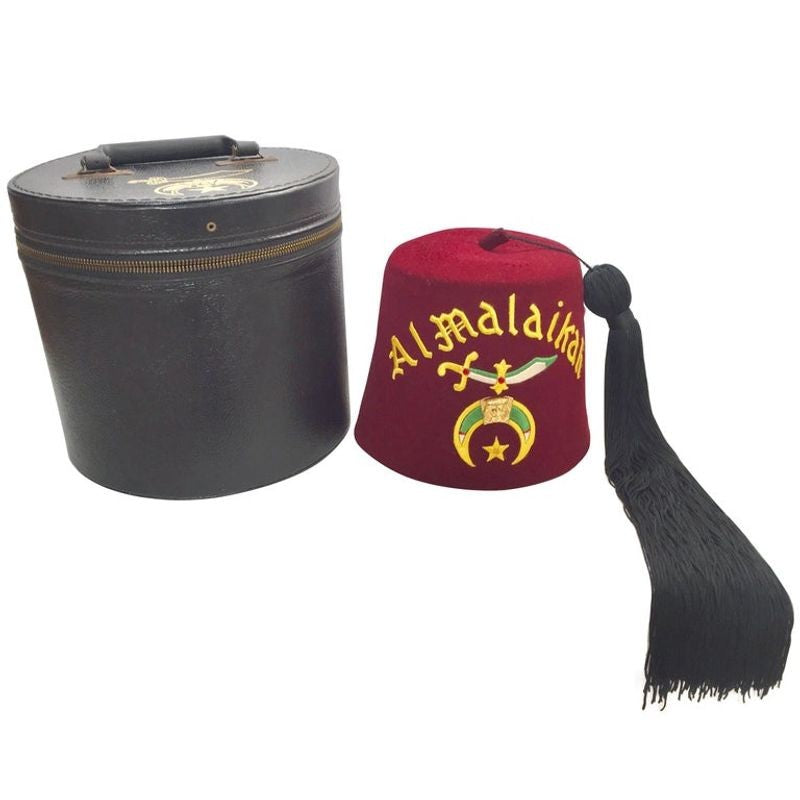 AL Malaikah Vintage Iconic Masonic Shriner Burgundy Wool Fez Hat in Original Box