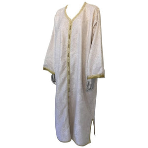 Moroccan Vintage Caftan in White and Gold Lace 1970s Kaftan Maxi Dress