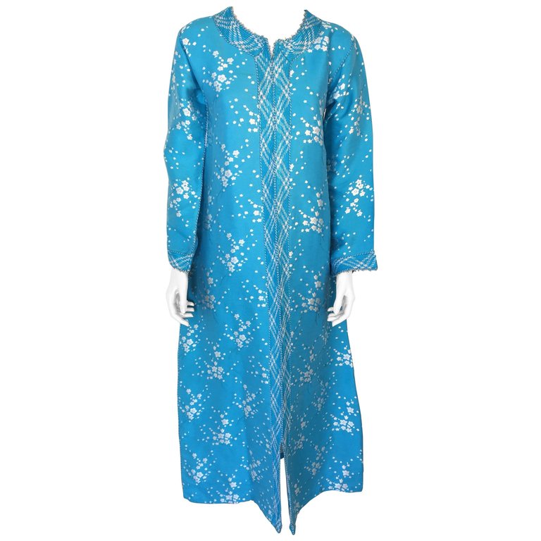 Vintage Moroccan Designer Kaftan Turquoise Maxi Dress Kaftan