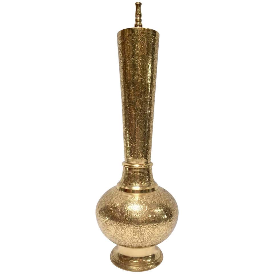 Elegant Tall Syrian Polished Brass Decorative Lamp Base