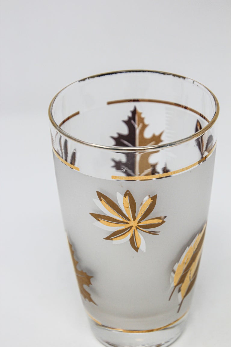 Vintage Libbey Cocktail Glasses Set, Frosted Glass with Gold Leaf