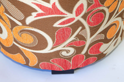 Vintage Moroccan Round Pouf Ottoman in 1970s Psychedelic Floral Velvet