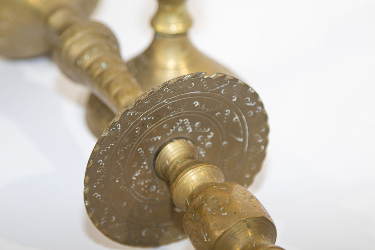 Solid Brass Vintage Moroccan Candle Holder a Pair 1950's