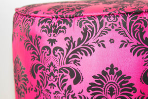 Post Modern Upholstered Moroccan Art Deco Style Pouf in Hot Fuchsia Color