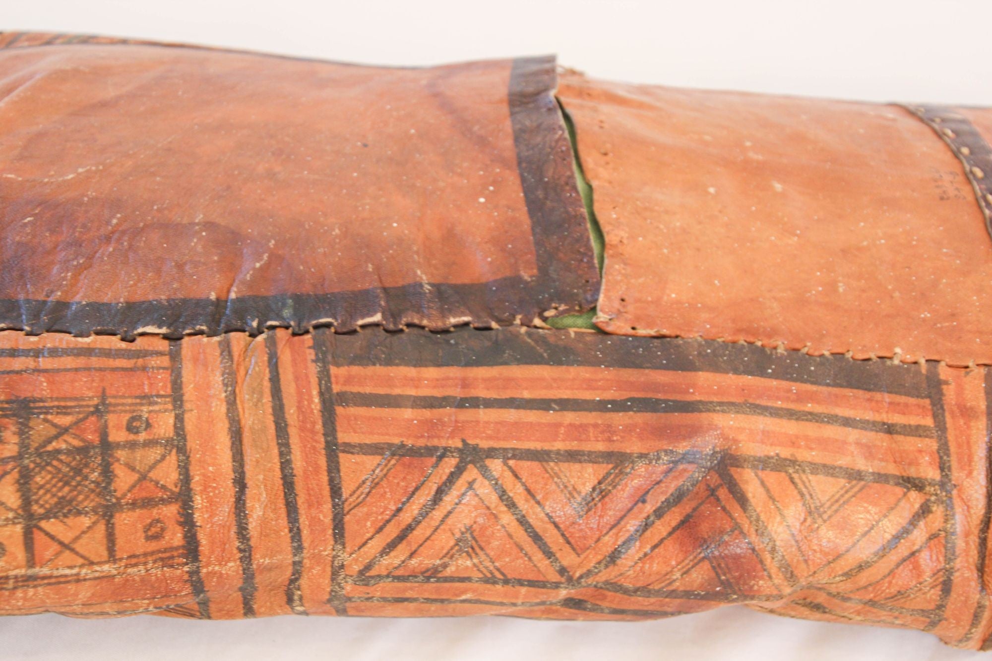 African Tuareg Hand-Tooled Leather Pillow with Fringes