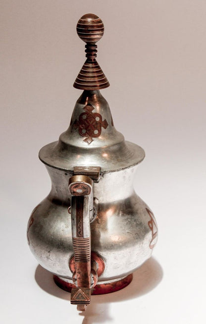 Handcrafted Tuareg Tea Pot, Pewter with Brass & Copper, 1950s