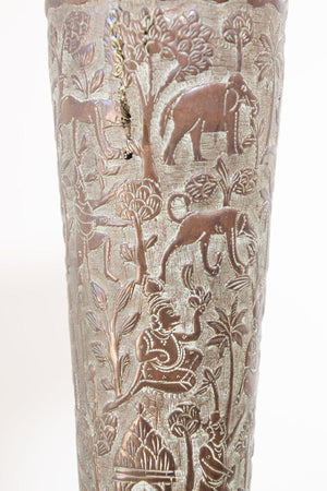 Antique Copper Vase with Hindu Scenes, 19th Century