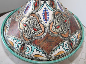 Moroccan Moorish Ceramic Bowl with Lid, Tajine from Fez