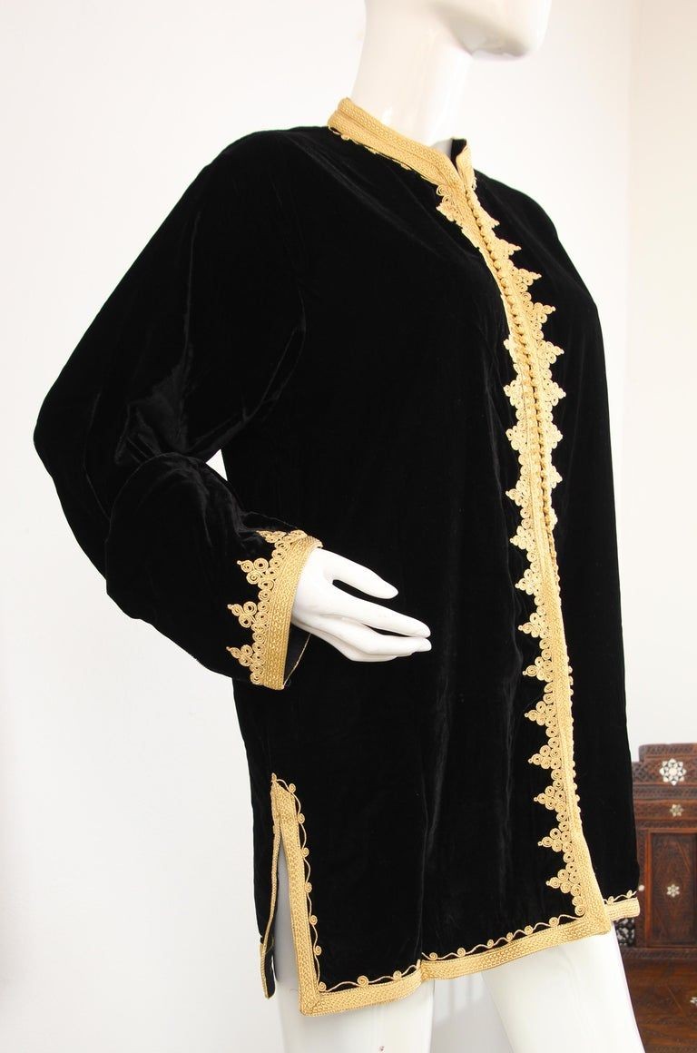 Moroccan Kaftan Black Velvet Vest with Gold Embroideries