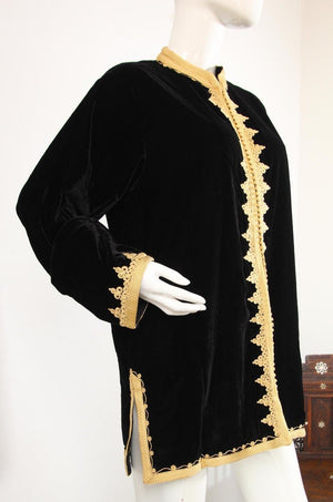 Moroccan Kaftan Black Velvet Vest with Gold Embroideries