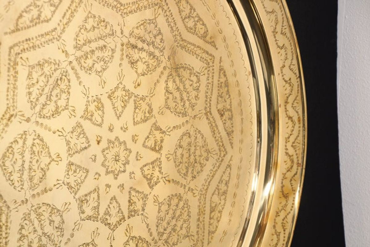 Monumental Moroccan Polished Metal Brass Tray Platter 39 inches