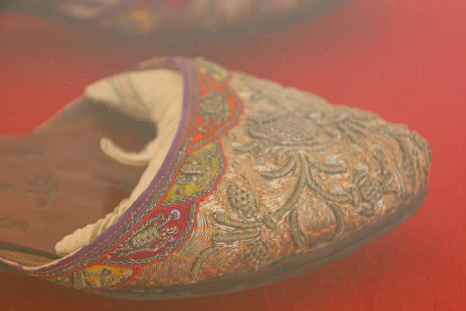 Antique Italian Venetian Shoes Leather and Silk Embroidered Framed