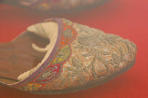 Framed Pair of Asian Chinese Antique Leather and Silk Embroidered