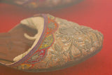 Antique Italian Venetian Shoes Leather and Silk Embroidered Framed