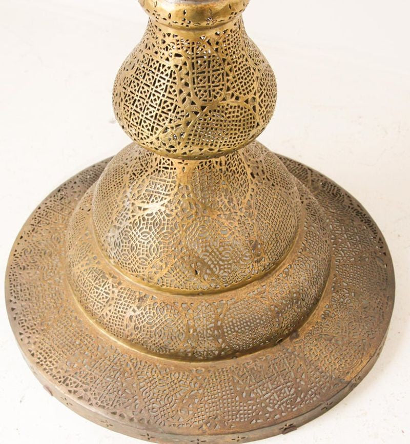 Monumental Middle Eastern Mamluk Revival Pierced Brass Floor Candlestick