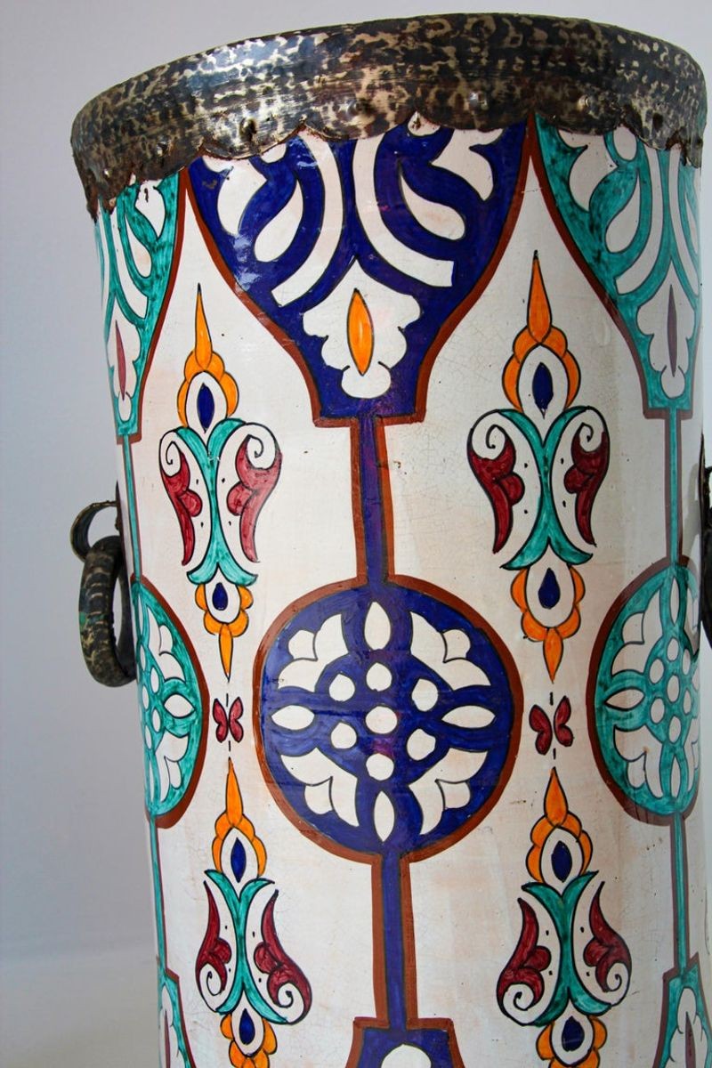 Handcrafted Moorish Ceramic Urns with Metal Handles, 20th Century