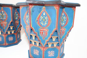 Moroccan Moorish Star Shape Blue Pair of Side Drinks tables 1960s
