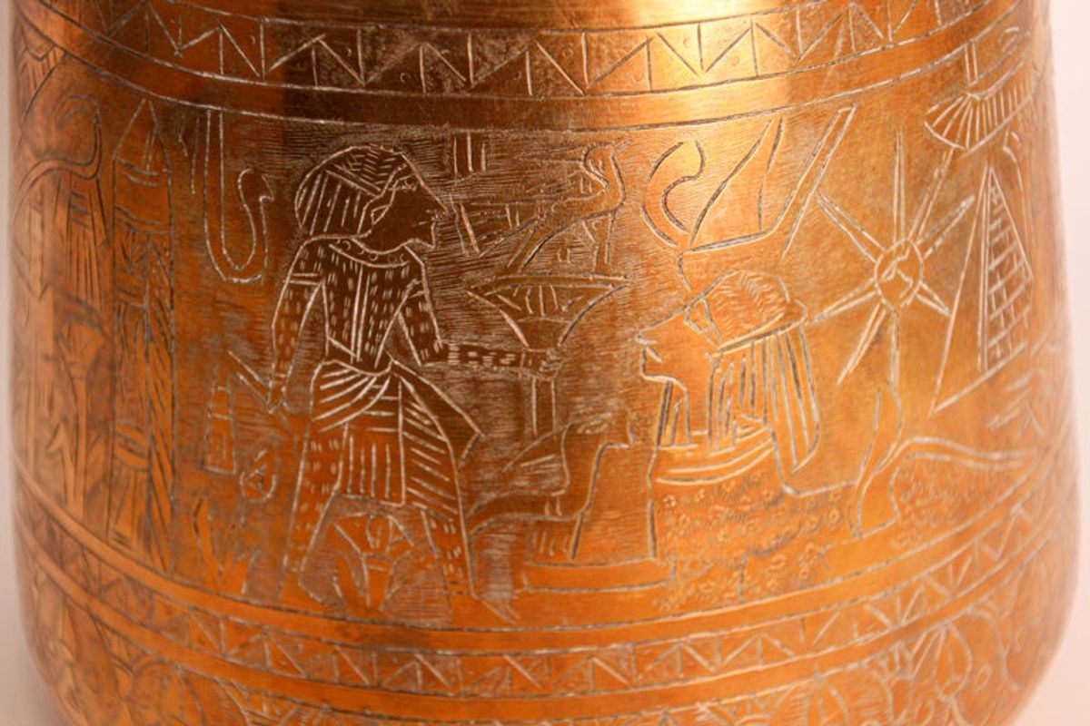 Hand Etched Egyptian Brass Vessel Jardiniere, 19th Century