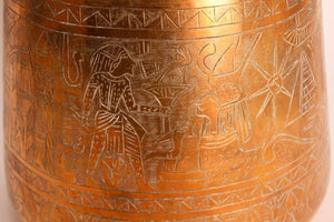 Hand Etched Egyptian Brass Vessel Jardiniere, 19th Century