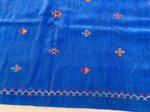 Moroccan Vintage Flat-Weave Majorelle Cobalt Blue Kilim Rug